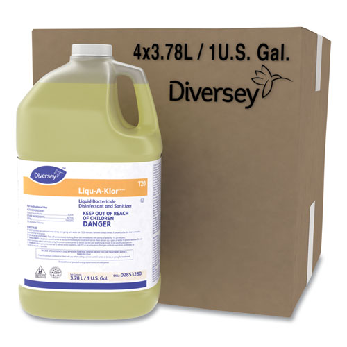 Image of Diversey™ Liqu-A-Klor Disinfectant/Sanitizer, 1 Gal Bottle, 4/Carton