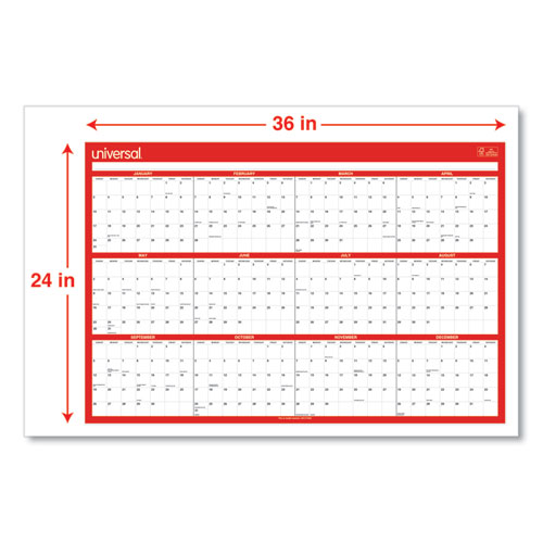 Erasable Wall Calendar, 24 x 36, White/Red Sheets, 12-Month (Jan to Dec): 2024