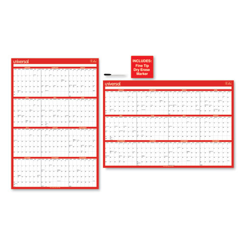 Image of Universal® Erasable Wall Calendar, 24 X 36, White/Red Sheets, 12-Month (Jan To Dec): 2024