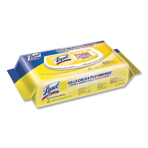 LYSOL® Brand Disinfecting Wipes Flatpacks, 6.69 x 7.87, Lemon and Lime Blossom, 80 Wipes/Flat Pack