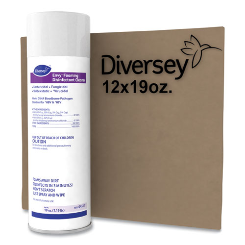 Image of Envy Foaming Disinfectant Cleaner, Lavender Scent, 19 oz Aerosol Spray, 12/Carton