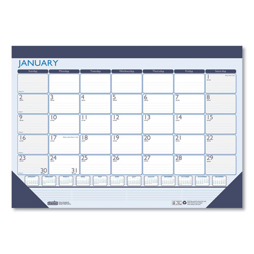 Recycled Contempo Desk Pad Calendar, 18.5 x 13, White/Blue Sheets, Black Binding, Black Corners, 12-Month (Jan to Dec): 2023