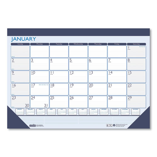 Recycled Contempo Desk Pad Calendar, 18.5 x 13, White/Blue Sheets, Blue Binding, Blue Corners, 12-Month (Jan to Dec): 2024