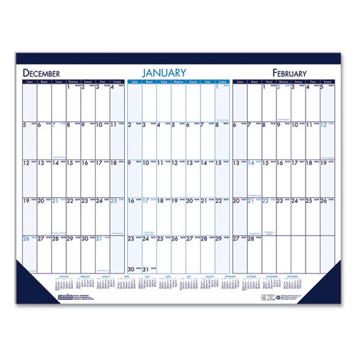 Image of House Of Doolittle™ Three Month Desk Pad, 22 X 17, White/Blue/Teal Sheets, Blue Binding, Blue Corners, 14-Month (Dec To Jan): 2023 To 2025
