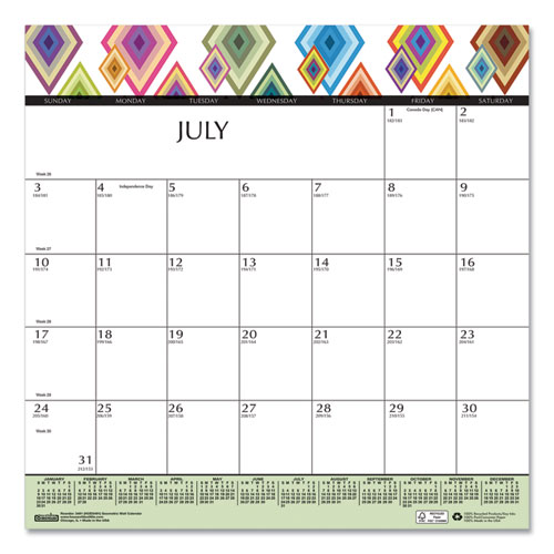 Image of Recycled Geometric Wall Calendar, Geometric Artwork, 12 x 12, White/Multicolor Sheets, 12-Month (Jan to Dec): 2023
