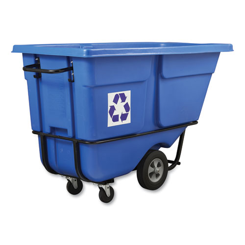 Rotomolded Recycling Tilt Truck, Rectangular, Plastic with Steel Frame, 1 cu yd, 1,250 lb Capacity, Blue