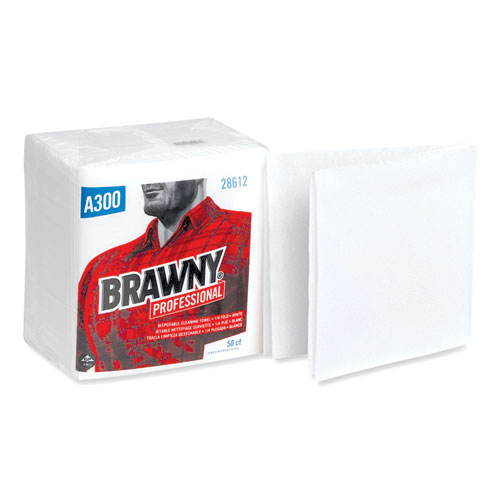 Professional Cleaning Towels, 1-Ply, 12 x 13, White, 50/Pack, 12 Packs/Carton GPC28612