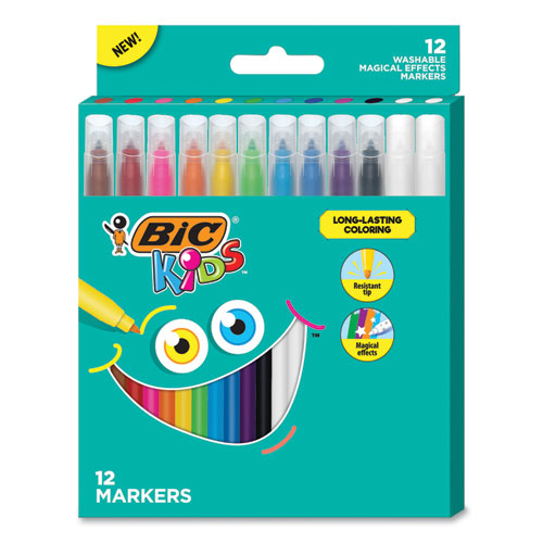 Kids Coloring Magical Effects Markers, Medium Bullet Tip, Assorted Colors, 12/Pack