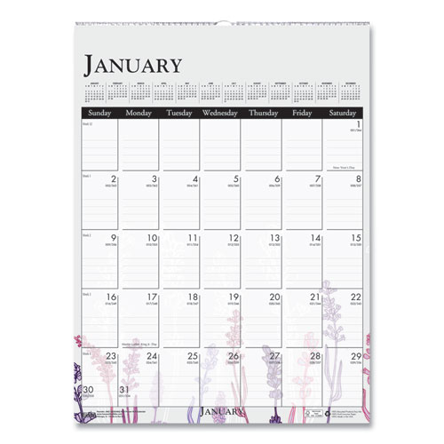 Recycled Wild Flower Wall Calendar, Wild Flowers Artwork, 12 x 16.5, White/Multicolor Sheets, 12-Month (Jan to Dec): 2023