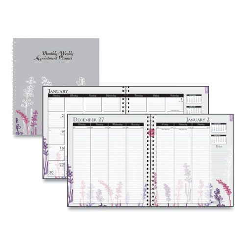 Recycled Wild Flower Weekly/Monthly Planner, Wild Flowers Artwork, 9 x 7, Gray/White/Purple Cover, 12-Month (Jan-Dec): 2024