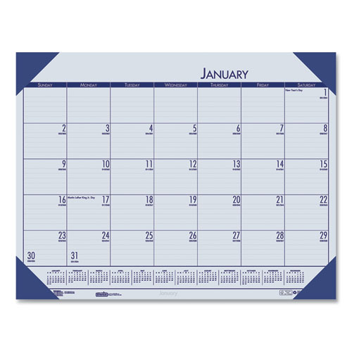 House Of Doolittle™ Ecotones Recycled Monthly Desk Pad Calendar, 22 X 17, Ocean Blue Sheets/Corners, Black Binding, 12-Month (Jan-Dec): 2024
