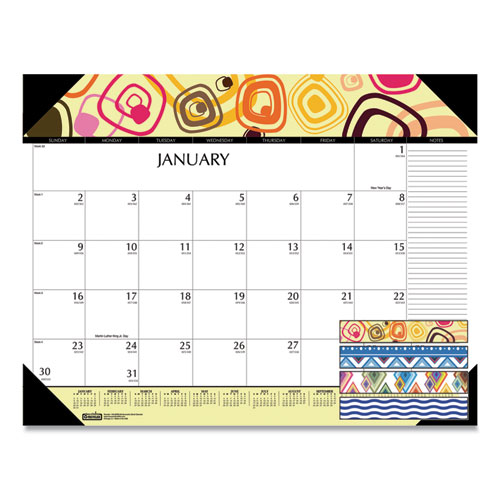 Recycled Desk Pad Calendar, Geometric Artwork, 22 x 17, White Sheets, Black Binding/Corners,12-Month (Jan to Dec): 2023
