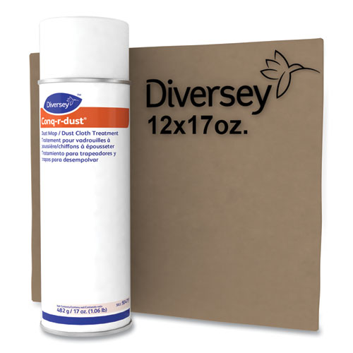 Image of Diversey™ Conq-R-Dust Dust Mop/Dust Cloth Treatment, Amine Scent, 17 Oz Aerosol Spray, 12/Carton