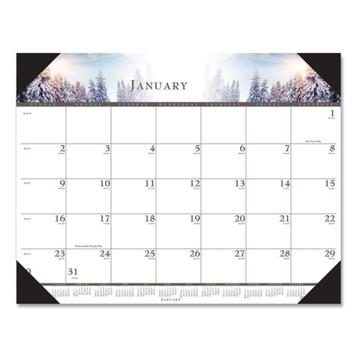 Recycled Full-Color Monthly Desk Pad Calendar, Nature Photography, 22 x 17, Black Binding/Corners,12-Month (Jan to Dec): 2024