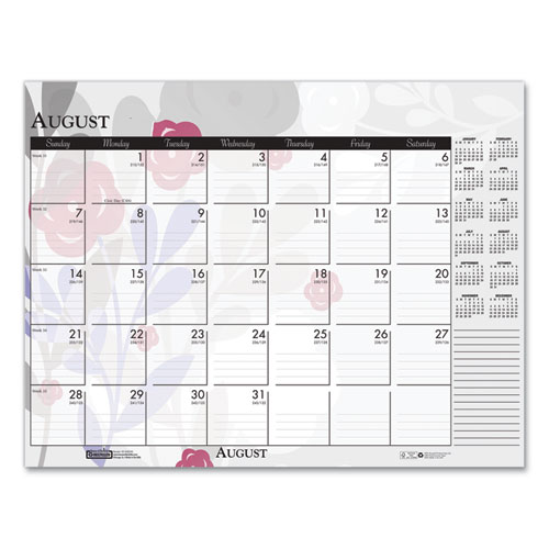 Recycled Desk Pad Calendar, Wild Flowers Artwork, 18.5 x 13, White Sheets, Black Binding/Corners,12-Month (Jan-Dec): 2024