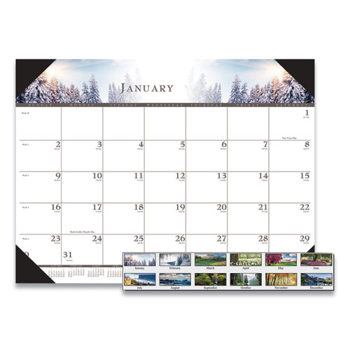 House Of Doolittle™ Recycled Full-Color Monthly Desk Pad Calendar, Nature Photography, 22 X 17, Black Binding/Corners,12-Month (Jan To Dec): 2024