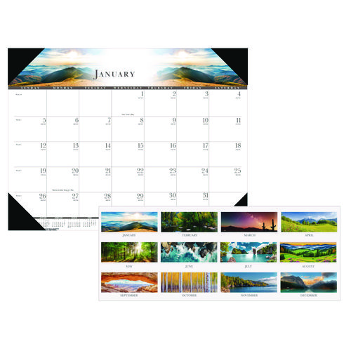 House of Doolittle™ Recycled Full-Color Monthly Desk Pad Calendar, Nature Photography, 22 x 17, Black Binding/Corners,12-Month (Jan to Dec): 2024