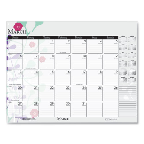 Image of Recycled Desk Pad Calendar, Wild Flowers Artwork, 22 x 17, White Sheets, Black Binding/Corners,12-Month (Jan-Dec): 2023