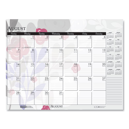 Image of Recycled Desk Pad Calendar, Wild Flowers Artwork, 22 x 17, White Sheets, Black Binding/Corners,12-Month (Jan-Dec): 2023