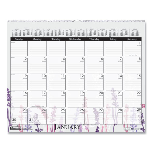 Recycled Wild Flower Wall Calendar, Wild Flowers Artwork, 15 x 12, White/Multicolor Sheets, 12-Month (Jan to Dec): 2024