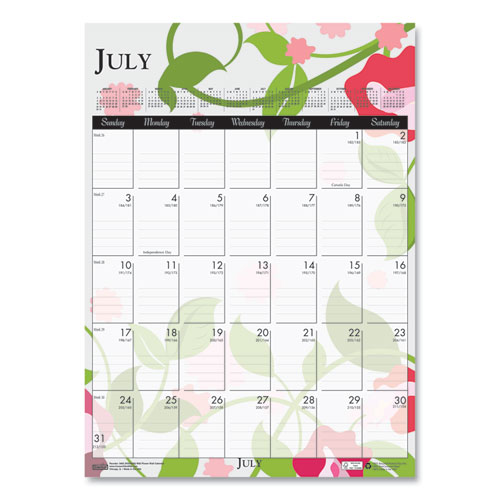 Image of Recycled Wild Flower Wall Calendar, Wild Flowers Artwork, 12 x 16.5, White/Multicolor Sheets, 12-Month (Jan to Dec): 2023
