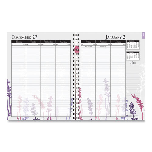 Recycled Wild Flower Weekly/Monthly Planner, Wild Flowers Artwork, 9 x 7, Gray/White/Purple Cover, 12-Month (Jan-Dec): 2024