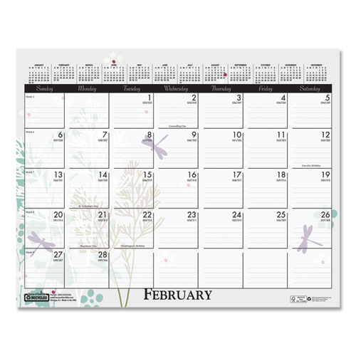 Recycled Wild Flower Wall Calendar, Wild Flowers Artwork, 15 x 12, White/Multicolor Sheets, 12-Month (Jan to Dec): 2024