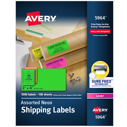 Image of High-Visibility Permanent Laser ID Labels, 2 x 4, Neon Assorted, 1000/Box