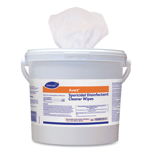 Image of Avert Sporicidal Disinfectant Cleaner Wipes, Chlorine, 11 x 12, 160/Can, 4/CT