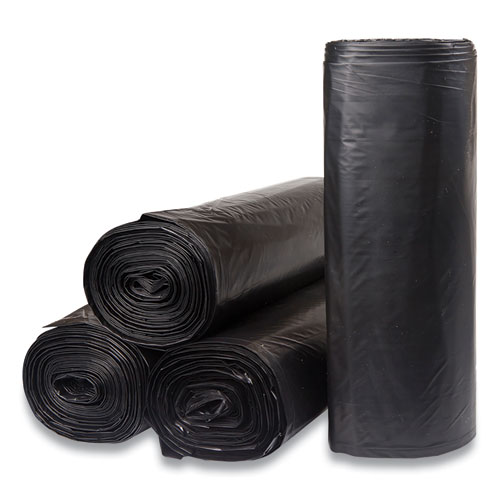Low-Density Commercial Can Liners, 33 gal, 1.2 mil, 33" x 39", Black, 25 Bags/Roll, 6 Rolls/Carton