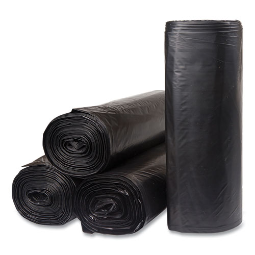Low-Density Commercial Can Liners, 60 gal, 1.2 mil, 38" x 58", Black, 10 Bags/Roll, 10 Rolls/Carton