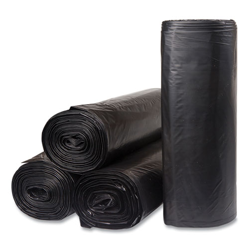 Low-Density Commercial Can Liners, Coreless Interleaved Roll, 45 gal, 1.2mil, 40" x 46", Black, 10 Bags/Roll, 10 Rolls/Carton