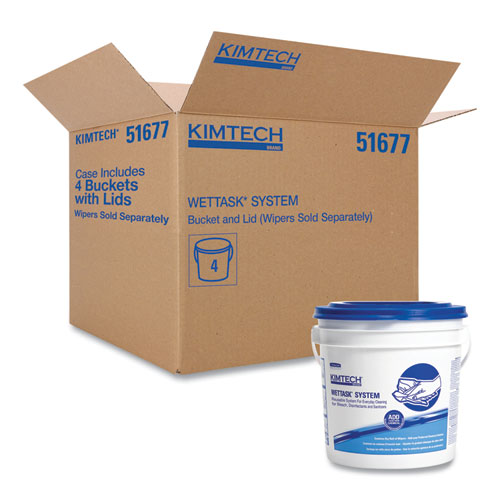 Image of Wypall® Wettask Customizable Wet Wiping System Bucket, White/Blue, 4/Carton