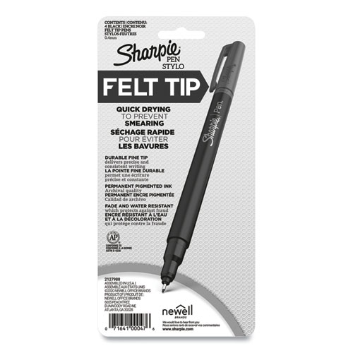 Image of Sharpie® Water-Resistant Ink Porous Point Pen, Stick, Fine 0.4 Mm, Black Ink, Black/Gray Barrel, 4/Pack