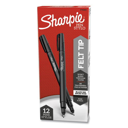 Image of Sharpie® Water-Resistant Ink Porous Point Pen, Stick, Fine 0.4 Mm, Black Ink, Black/Gray Barrel, Dozen