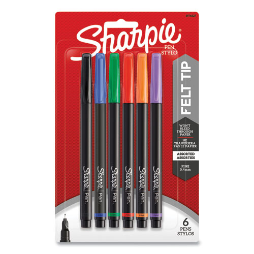 Image of Water-Resistant Ink Porous Point Pen, Stick, Fine 0.4 mm, Assorted Ink and Barrel Colors, 6/Pack