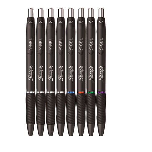 Image of Sharpie® S-Gel™ S-Gel High-Performance Gel Pen, Retractable, Medium 0.7 Mm, Five Assorted Ink Colors, Black Barrel, 8/Pack