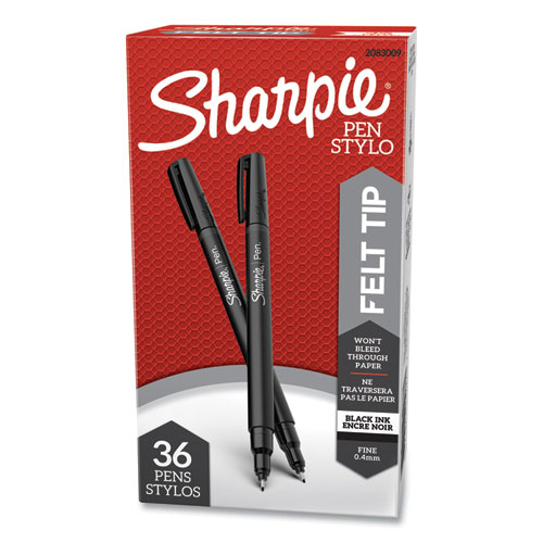 Image of Sharpie® Water-Resistant Ink Porous Point Pen Value Pack, Stick, Fine 0.4 Mm, Black Ink, Black Barrel, 36/Pack
