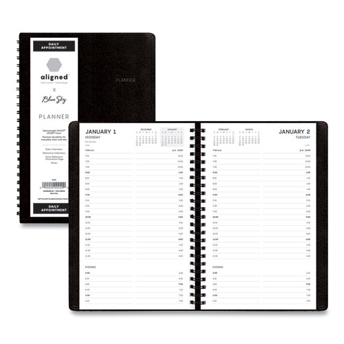 Blue Sky® Aligned Daily Appointment Planner, 8 x 5, Black, 2022