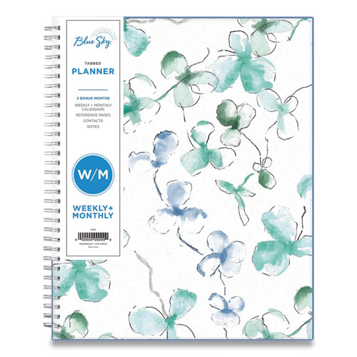 Image of Blue Sky® Lindley Weekly/Monthly Planner, Lindley Floral Artwork, 11 X 8.5, White/Blue/Green Cover, 12-Month (Jan To Dec): 2024