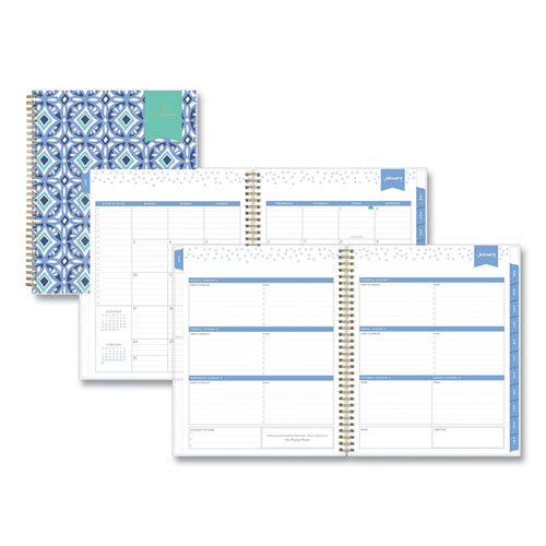 Day Designer Tile Weekly/Monthly Planner, Tile Artwork, 11 x 8.5, Blue/White Cover, 12-Month (Jan to Dec): 2023