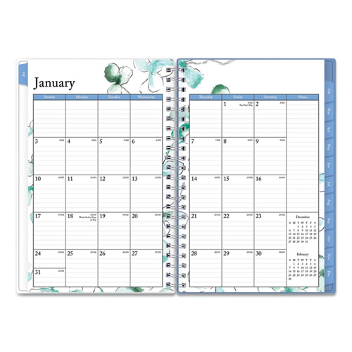 Image of Blue Sky® Lindley Weekly/Monthly Planner, Lindley Floral Artwork, 8 X 5, White/Blue/Green Cover, 12-Month (Jan To Dec): 2024