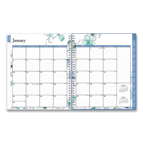 Image of Blue Sky® Lindley Monthly Planner, Lindley Floral Artwork, 10 X 8, White/Blue/Green Cover, 12-Month (Jan To Dec): 2024
