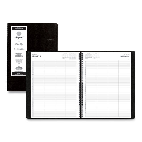 Blue Sky® Aligned Daily Four-Person Appointment Planner, 11 x 8, Black, 2022