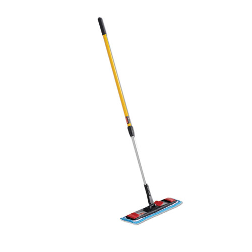 Adaptable Flat Mop Kit, 19.5 x 5.5 Blue Microfiber Head, 48" to 72" Yellow Aluminum Handle