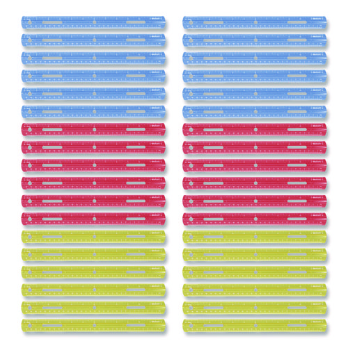 Westcott Plastic Ruler, Standard/Metric, 12 (30 cm) Long, Assorted Colors, Plastic, 36/Box