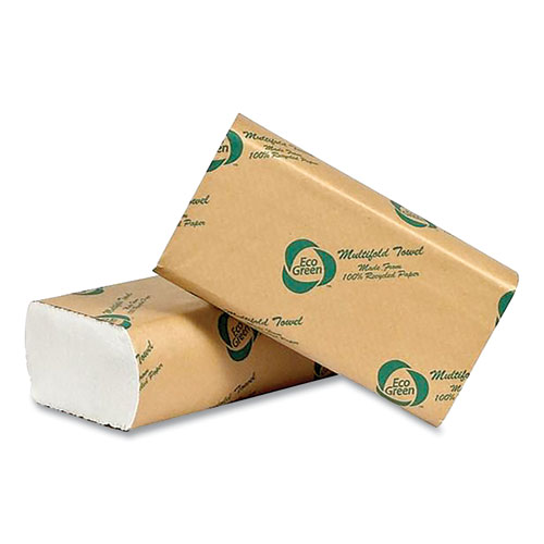 Image of Eco Green® Recycled Multifold Paper Towels, 1-Ply, 9.5 X 9.5, White, 250/Pack, 16 Packs/Carton