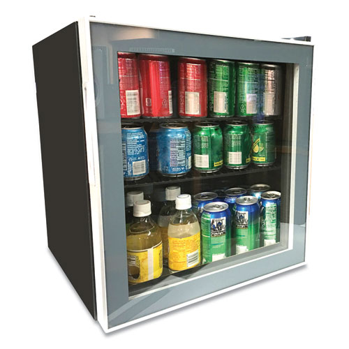 Image of 1.6 Cu. Ft. Refrigerator/Beverage Cooler, 18.25 x 17.25 x 20, Black/Platinum Trim Glass Door