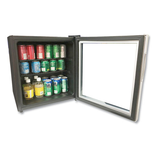 Image of Avanti 1.6 Cu. Ft. Refrigerator/Beverage Cooler, 18.25 X 17.25 X 20, Black/Platinum Trim Glass Door