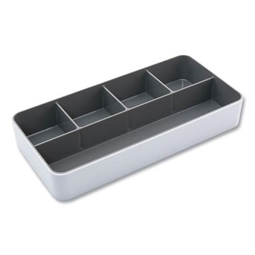 Image of Fusion Five-Compartment Plastic Accessory Holder, Plastic, 12.25 x 6 x 2, White/Gray